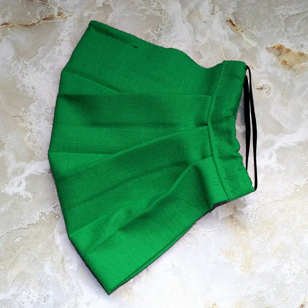 HAND CRAFTED Face Mask Green Cotton Adult Cloth Fabric Solid - Pocket Style